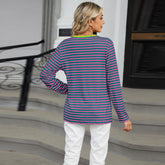 Women’s Striped V-Neck Long Sleeve T-Shirt – Loose Fit Casual Top women-tshirt AllTrendMart