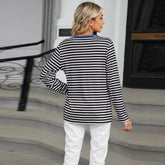 Women’s Striped V-Neck Long Sleeve T-Shirt – Loose Fit Casual Top women-tshirt AllTrendMart