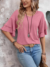 Women’s V-Neck Ruffle Sleeve T-Shirt – Loose Fit Casual Mid Sleeve Top women-tshirt AllTrendMart
