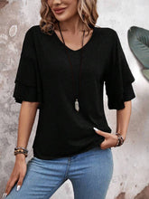 Women’s V-Neck Ruffle Sleeve T-Shirt – Loose Fit Casual Mid Sleeve Top women-tshirt AllTrendMart