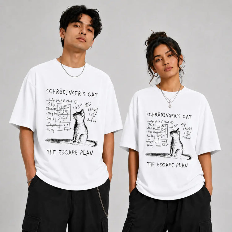 Schrödinger Cat Graphic T-Shirt – Physics Cotton Streetwear Tee - AllTrendMart - image 1