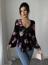 Women’s Floral Lace-Up Square Neck T-Shirt – Long Sleeve Casual Top - AllTrendMart - image 6