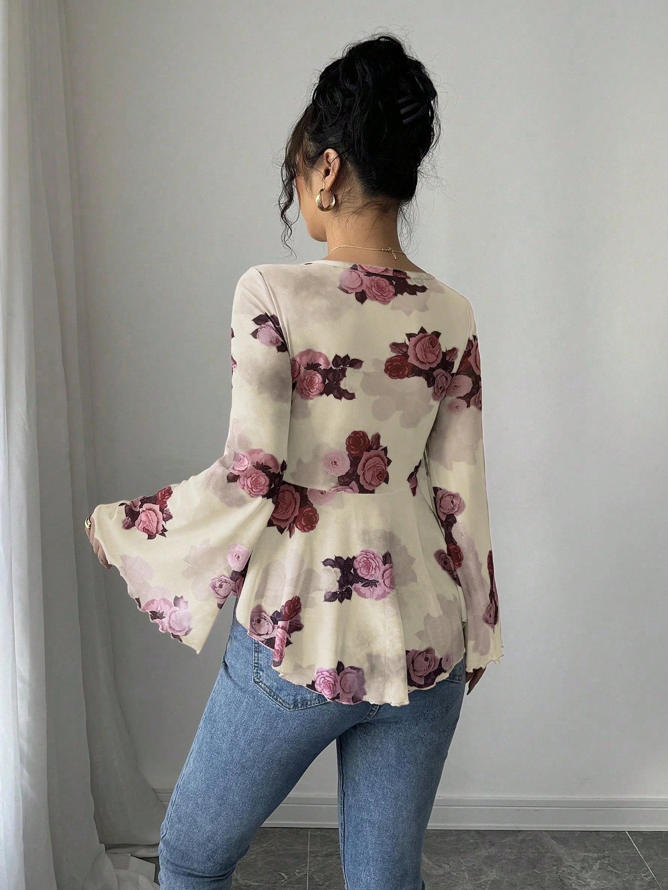 Women’s Floral Lace-Up Square Neck T-Shirt – Long Sleeve Casual Top - AllTrendMart - image 5