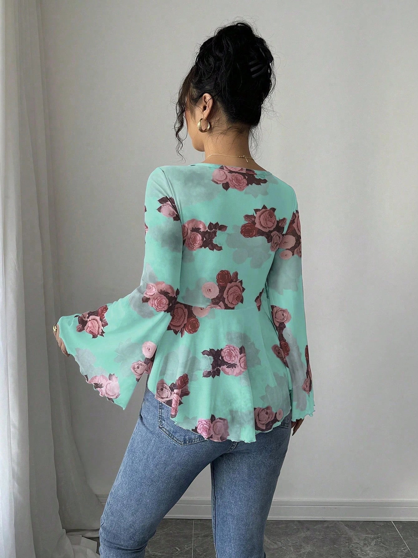 Women’s Floral Lace-Up Square Neck T-Shirt – Long Sleeve Casual Top - AllTrendMart - image 11