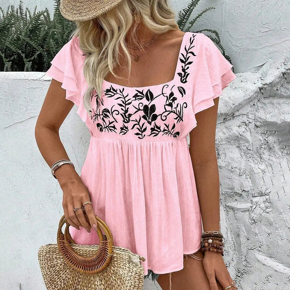 Women’s Lace Trim Square Neck T-Shirt – Embroidered Sleeveless Summer Top - AllTrendMart - image 2