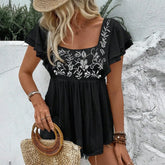 Women’s Lace Trim Square Neck T-Shirt – Embroidered Sleeveless Summer Top - AllTrendMart - image 5