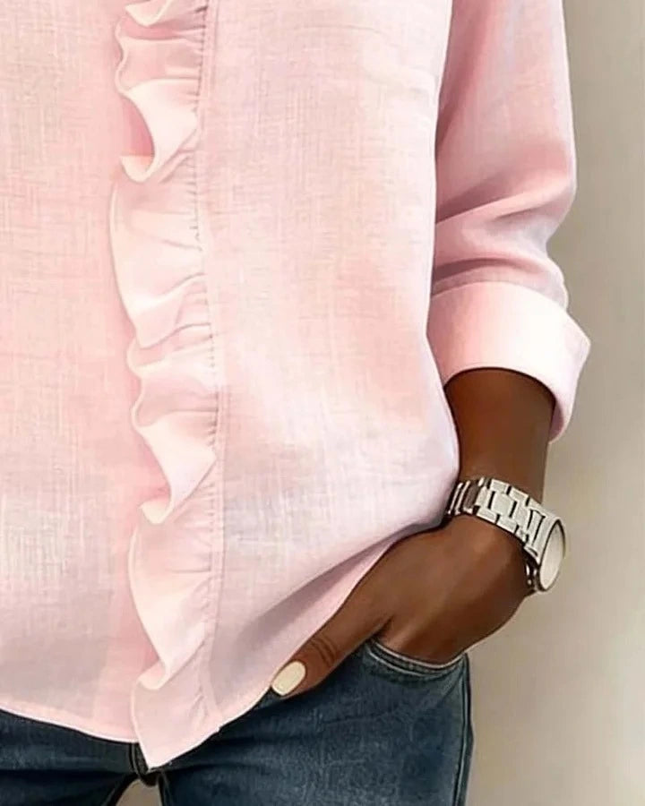 Women’s Ruffled Long Sleeve T-Shirt – Asymmetrical Casual Stylish Top - AllTrendMart - image 5