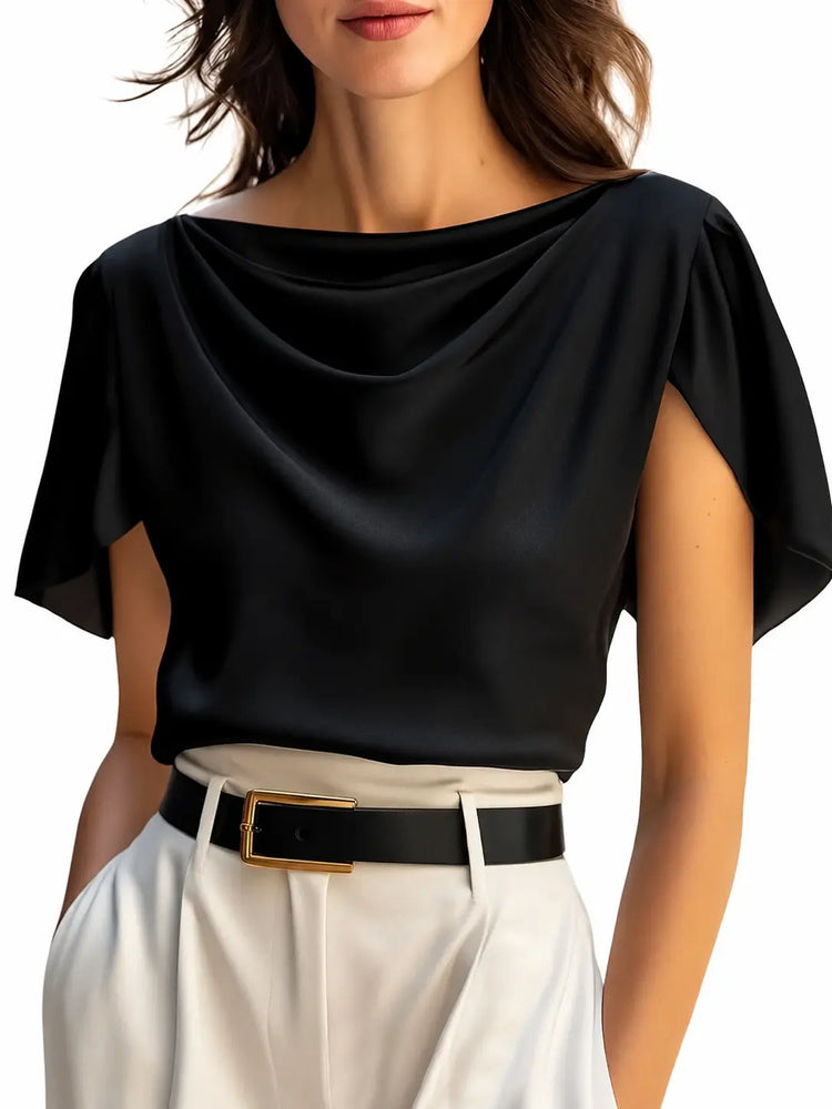 Women’s Draped Scoop Neck T-Shirt – Puff Sleeve Casual Loose Fit Top - AllTrendMart - image 6