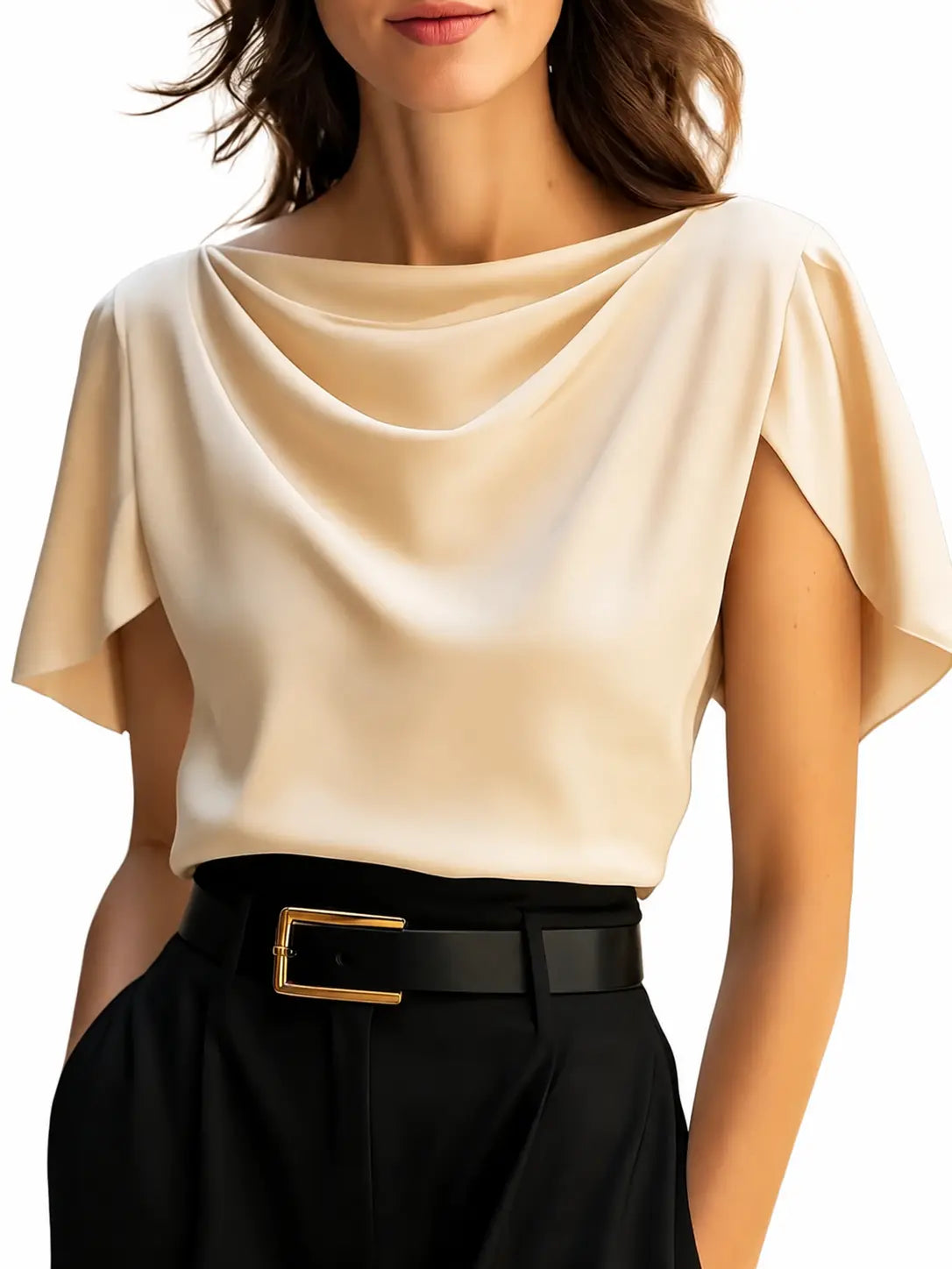 Women’s Draped Scoop Neck T-Shirt – Puff Sleeve Casual Loose Fit Top - AllTrendMart - image 7