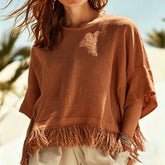 Women’s Tassel Cotton Linen T-Shirt – Loose Fit Batwing Sleeve Casual Top - AllTrendMart - image 7