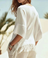 Women’s Tassel Cotton Linen T-Shirt – Loose Fit Batwing Sleeve Casual Top - AllTrendMart - image 4