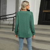 Women’s Pleated Long Sleeve Top – U-Neck Casual Solid Color T-Shirt - AllTrendMart - image 9