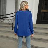 Women’s Pleated Long Sleeve Top – U-Neck Casual Solid Color T-Shirt - AllTrendMart - image 3