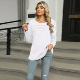 Women’s Pleated Long Sleeve Top – U-Neck Casual Solid Color T-Shirt - AllTrendMart - image 4