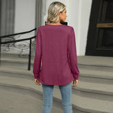 Women’s Pleated Long Sleeve Top – U-Neck Casual Solid Color T-Shirt - AllTrendMart - image 7