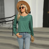 Women’s Pleated Long Sleeve Top – U-Neck Casual Solid Color T-Shirt - AllTrendMart - image 8