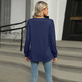 Women’s Pleated Long Sleeve Top – U-Neck Casual Solid Color T-Shirt - AllTrendMart - image 11