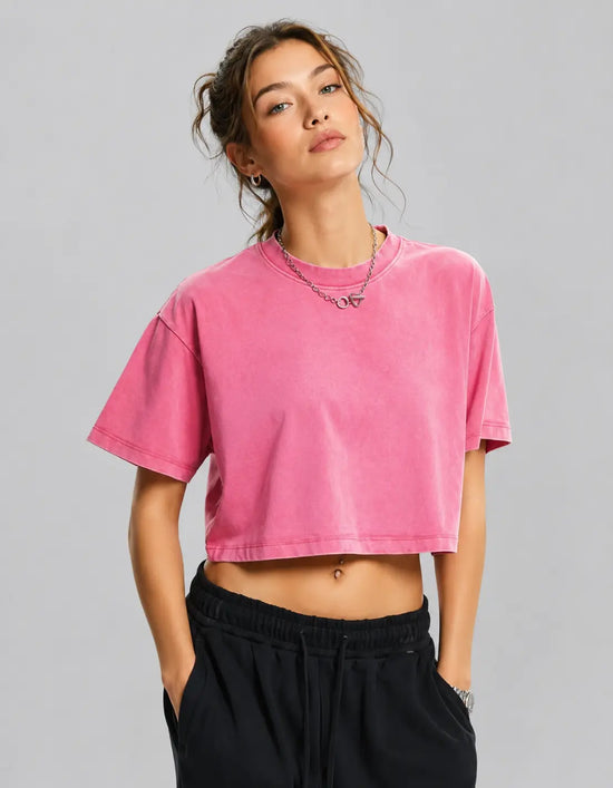 Women’s Washed Crop T-Shirt – Vintage Cotton Streetwear Slim Fit Tee - AllTrendMart - image 2