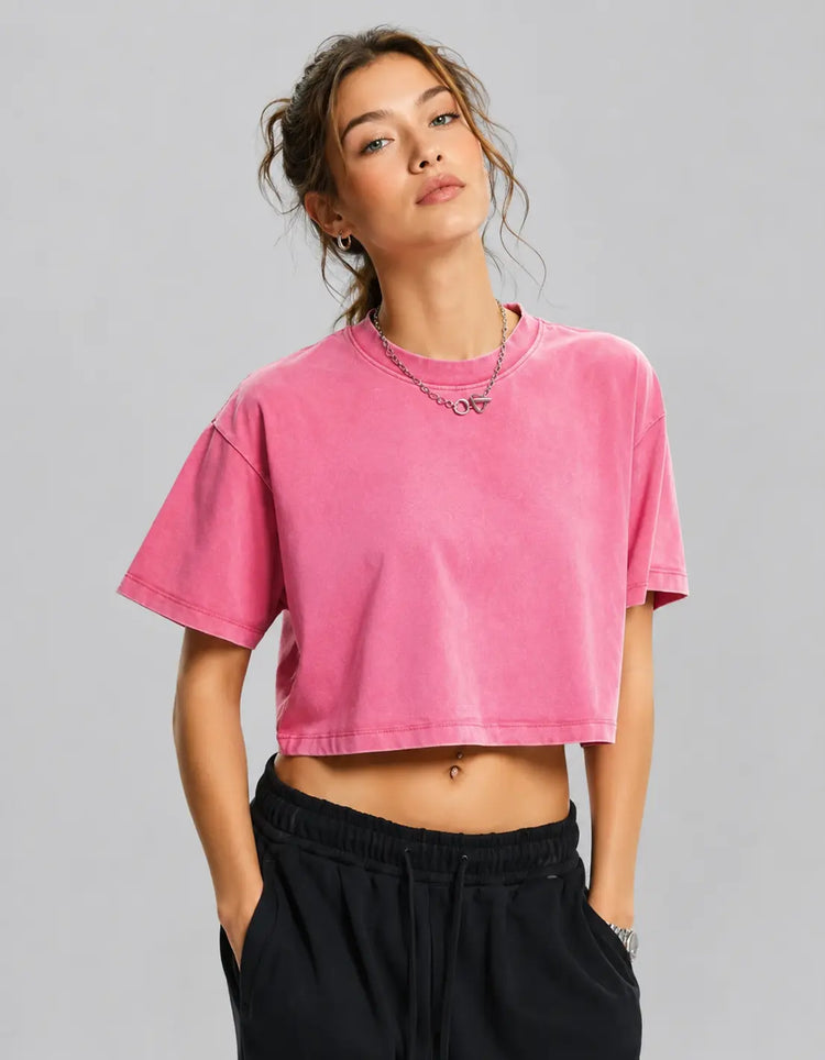 Women’s Washed Crop T-Shirt – Vintage Cotton Streetwear Slim Fit Tee - AllTrendMart - image 2