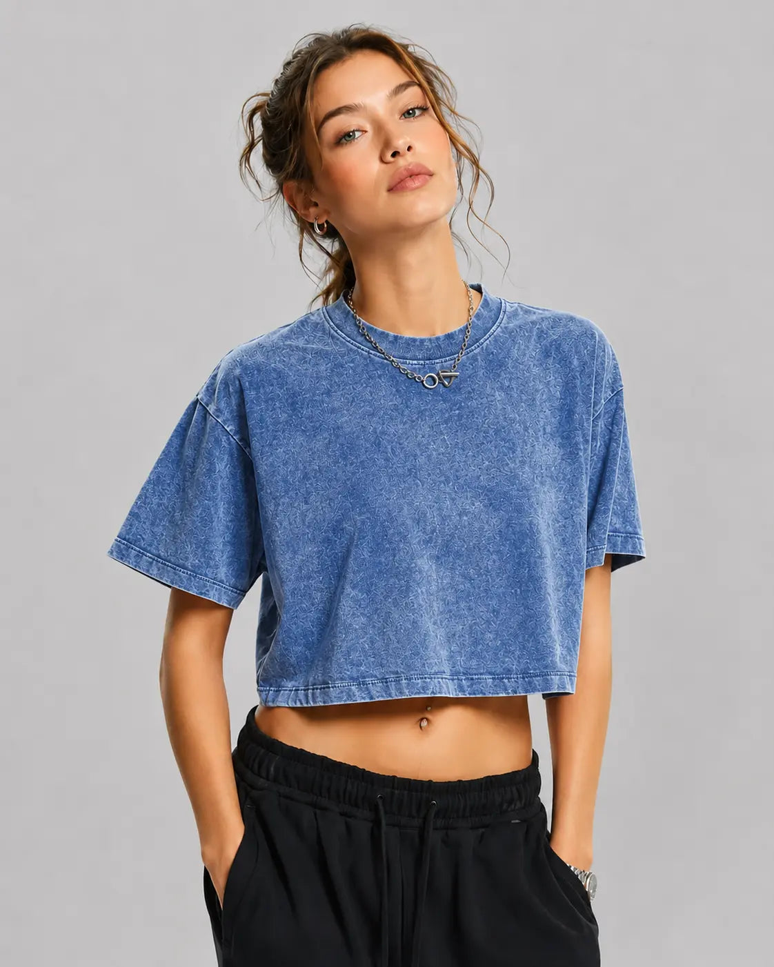 Women’s Washed Crop T-Shirt – Vintage Cotton Streetwear Slim Fit Tee - AllTrendMart - image 1