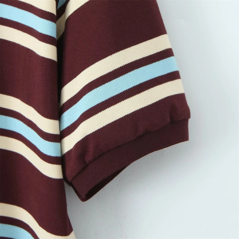 Men’s Retro Striped Cotton Polo T-Shirt – Loose Fit Casual Short Sleeve Tee - AllTrendMart - image 5