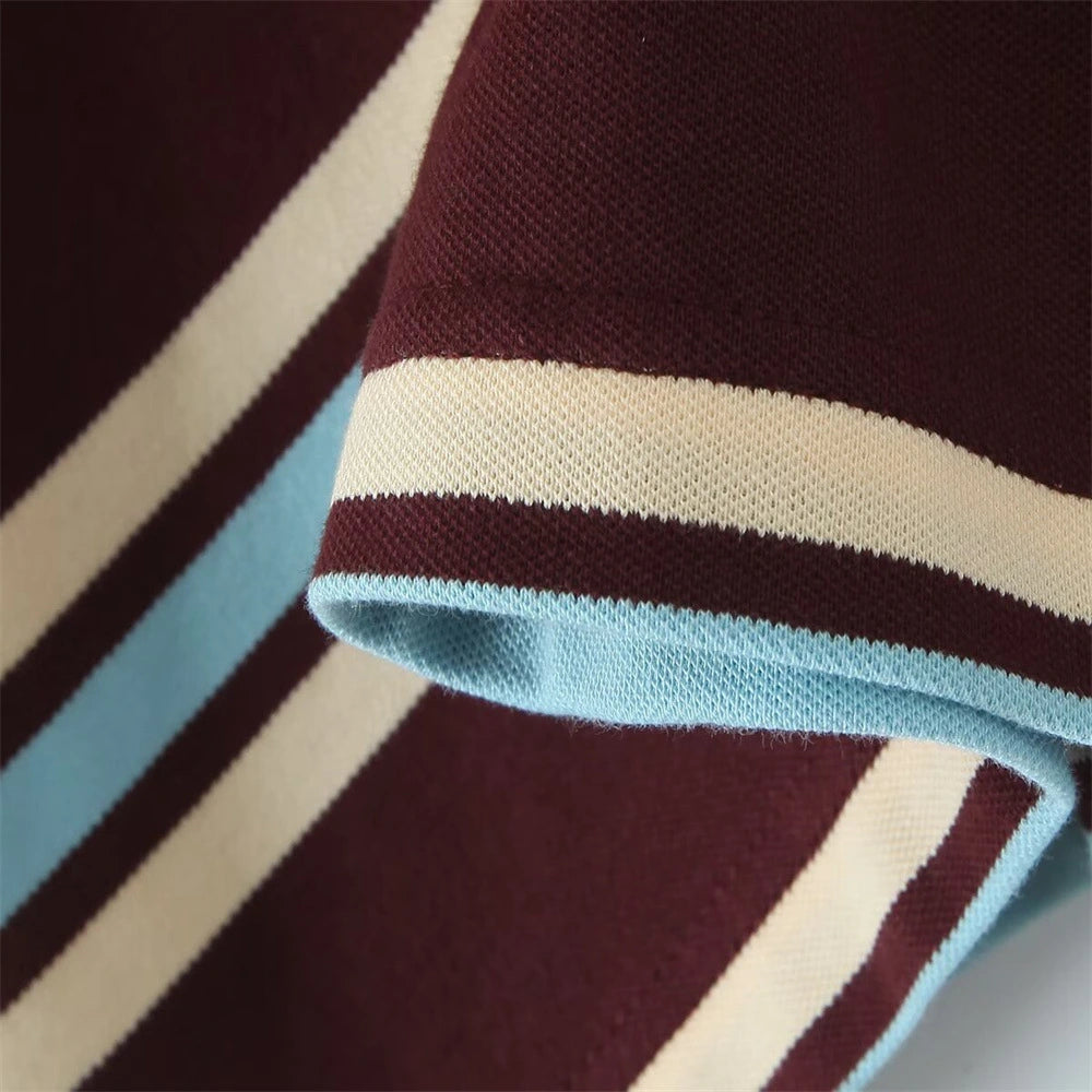 Men’s Retro Striped Cotton Polo T-Shirt – Loose Fit Casual Short Sleeve Tee - AllTrendMart - image 6