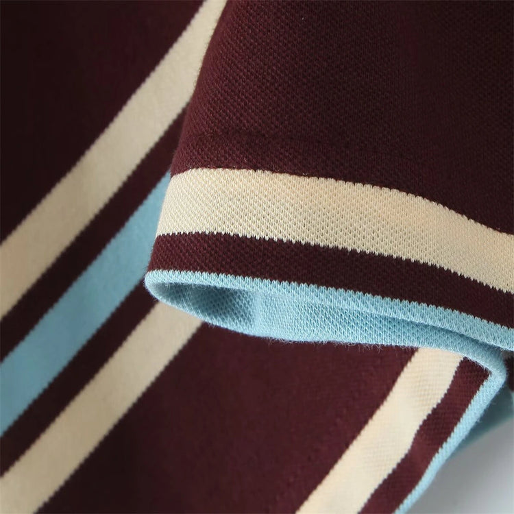 Men’s Retro Striped Cotton Polo T-Shirt – Loose Fit Casual Short Sleeve Tee - AllTrendMart - image 6