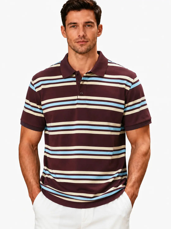 Men’s Retro Striped Cotton Polo T-Shirt – Loose Fit Casual Short Sleeve Tee - AllTrendMart - image 2