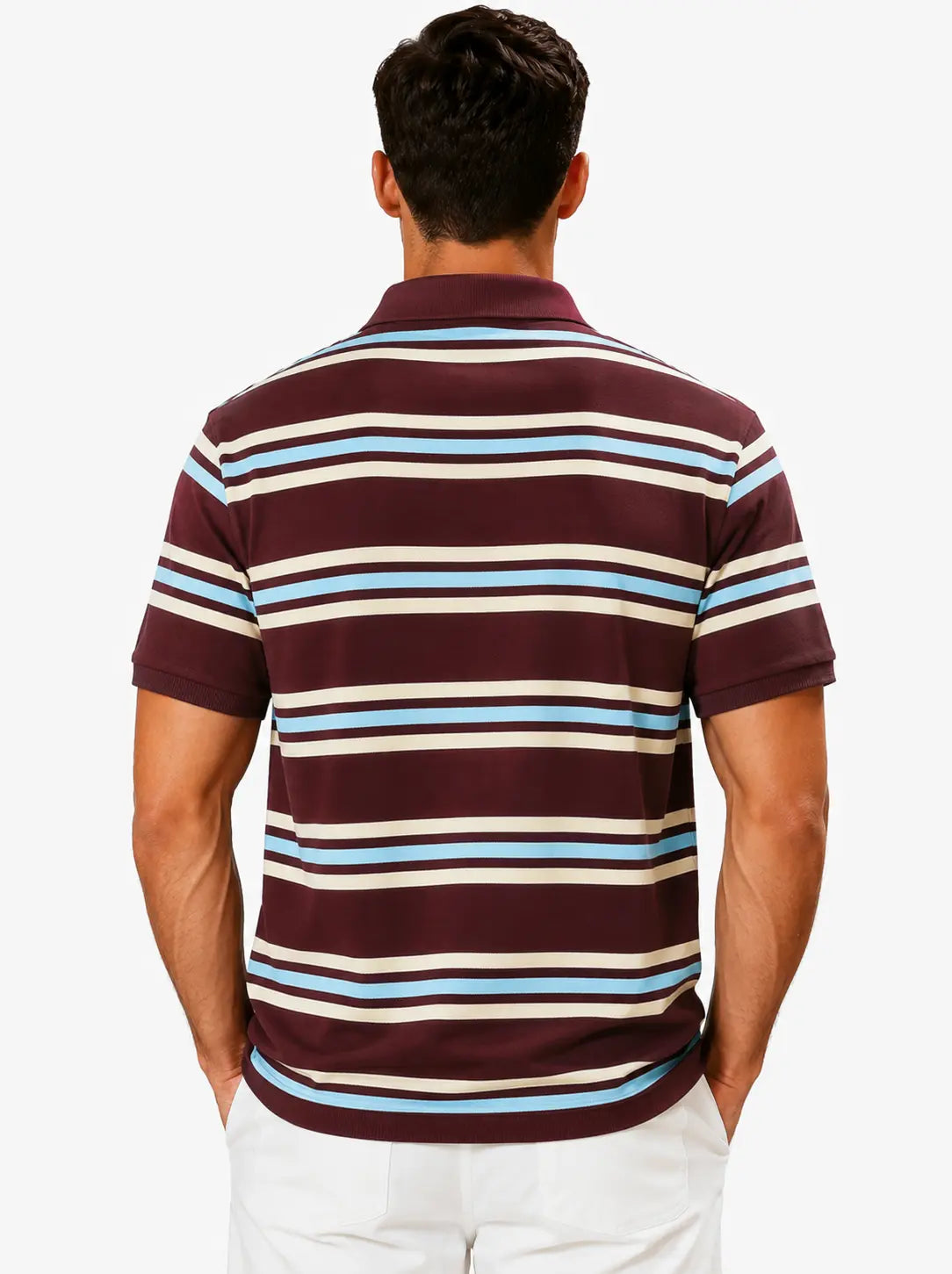 Men’s Retro Striped Cotton Polo T-Shirt – Loose Fit Casual Short Sleeve Tee - AllTrendMart - image 3