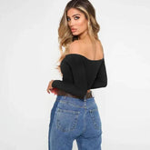 Women’s Off Shoulder Long Sleeve T-Shirt – Slim Fit Clubwear Top women-tshirt AllTrendMart