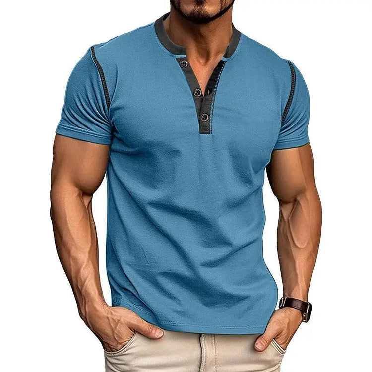 Men’s V-Neck Polo T-Shirt – Short Sleeve Casual Summer Top men-tshirt AllTrendMart Blue S