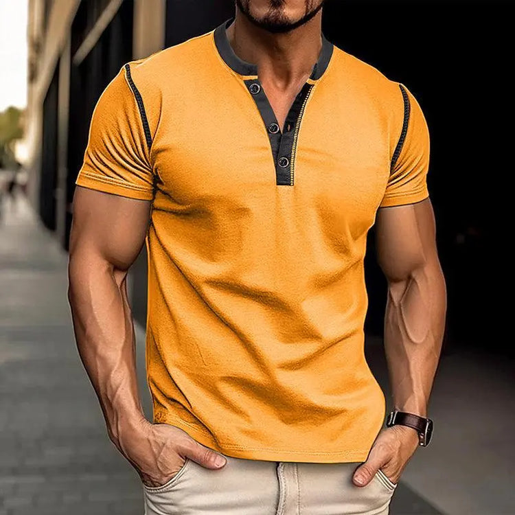 Men’s V-Neck Polo T-Shirt – Short Sleeve Casual Summer Top men-tshirt AllTrendMart Yellow S