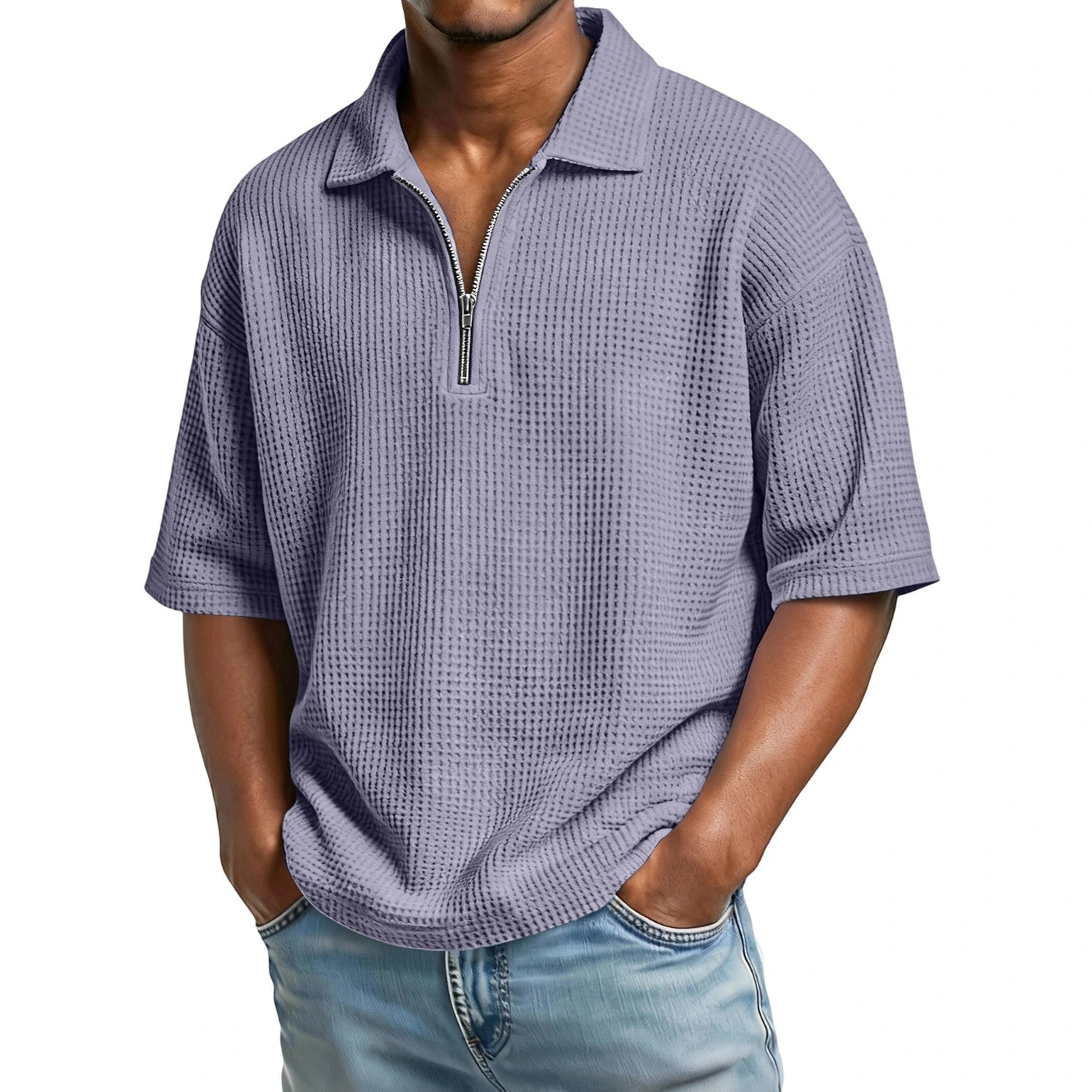 Men’s Waffle Knit Polo T-Shirt – Short Sleeve Breathable Summer Tee men-tshirt AllTrendMart