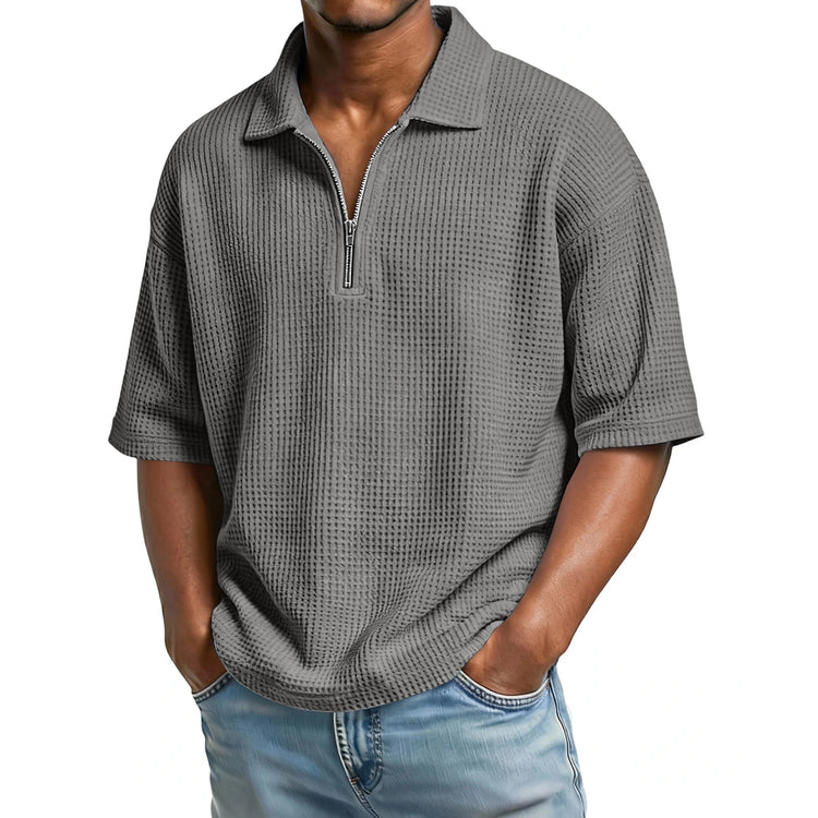 Men’s Waffle Knit Polo T-Shirt – Short Sleeve Breathable Summer Tee men-tshirt AllTrendMart
