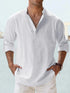 Men’s Cotton Linen Long Sleeve Shirt – Casual Stand Collar Loose Fit Top men-tshirt AllTrendMart White XS