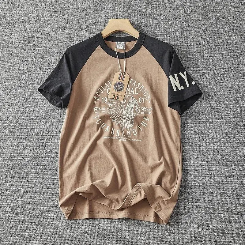 Men’s Washed Vintage Graphic T-Shirt – Retro Cotton Casual Tee men-tshirt AllTrendMart Black & Tan M