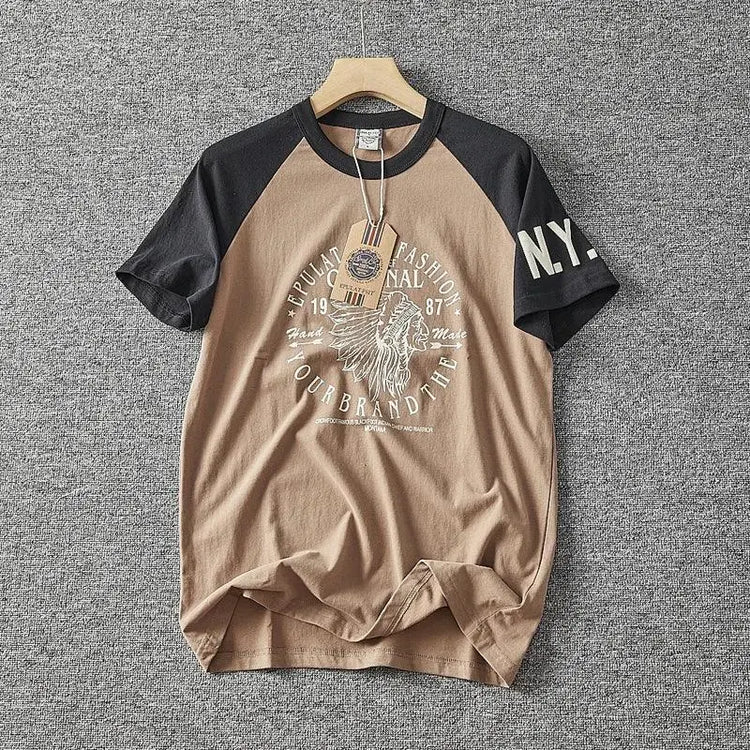 Men’s Washed Vintage Graphic T-Shirt – Retro Cotton Casual Tee men-tshirt AllTrendMart Black & Tan M