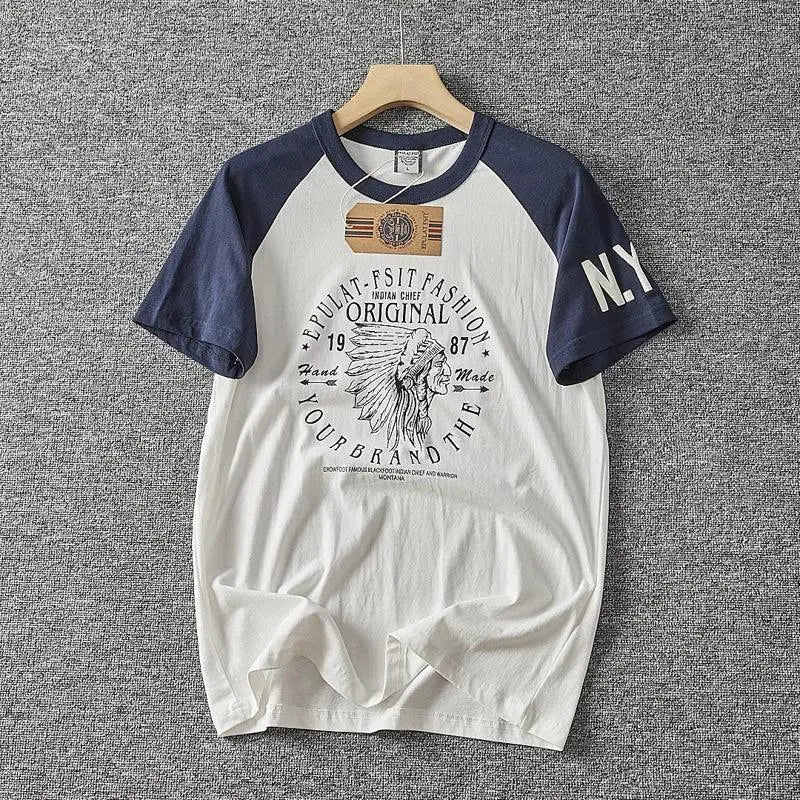 Men’s Washed Vintage Graphic T-Shirt – Retro Cotton Casual Tee men-tshirt AllTrendMart Navy Blue & White M