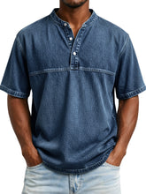Men’s Slim Fit Henley T-Shirt – Printed Short Sleeve Casual Tee men-tshirt AllTrendMart Navy Blue S