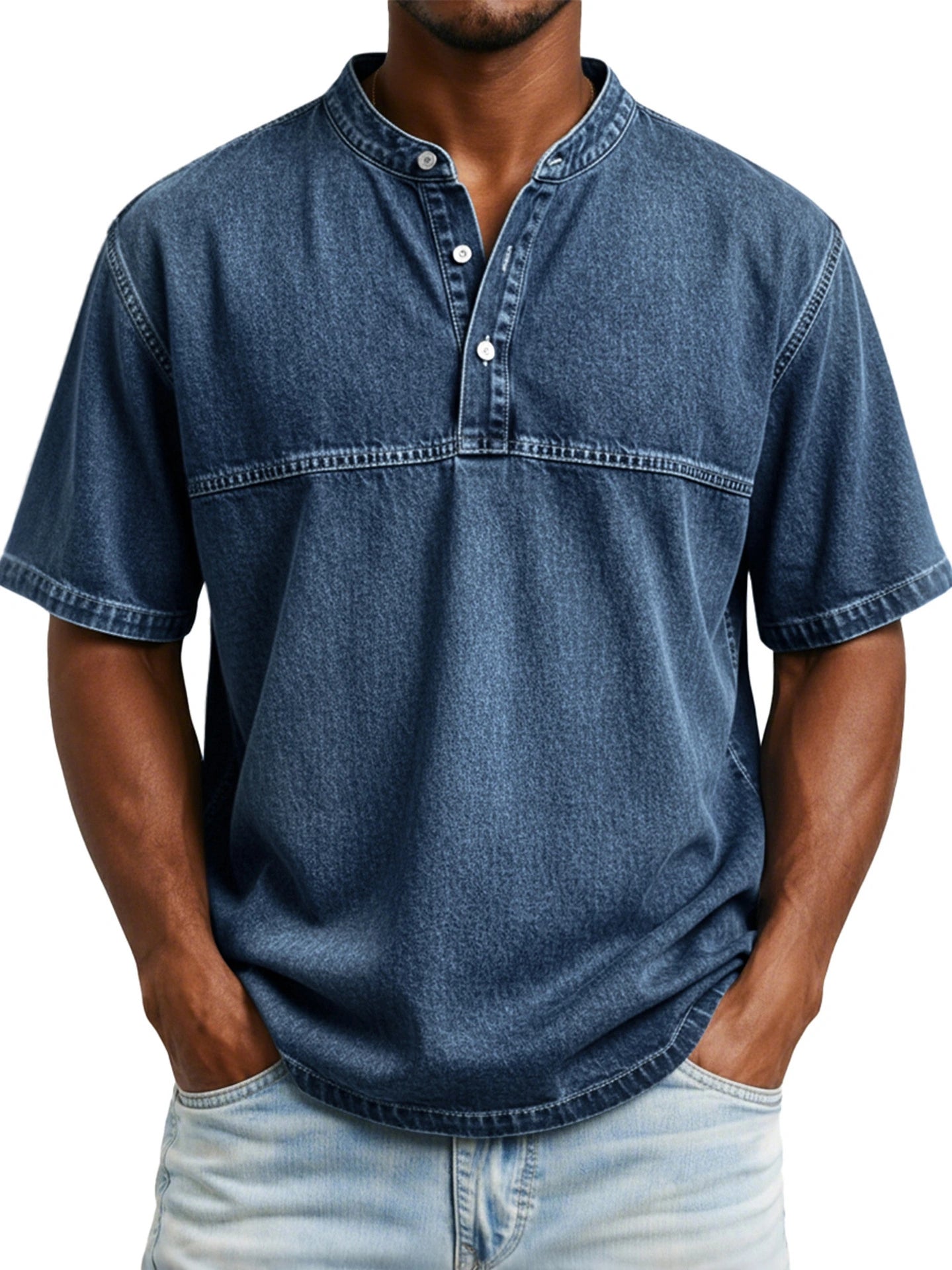 Men’s Slim Fit Henley T-Shirt – Printed Short Sleeve Casual Tee men-tshirt AllTrendMart