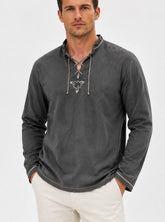 Men’s Stand Collar Long Sleeve T-Shirt – Casual Tie Neck Pullover Top men-tshirt AllTrendMart