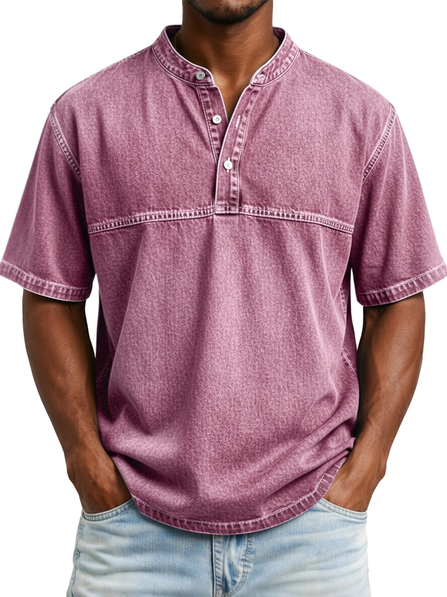Men’s Slim Fit Henley T-Shirt – Printed Short Sleeve Casual Tee men-tshirt AllTrendMart