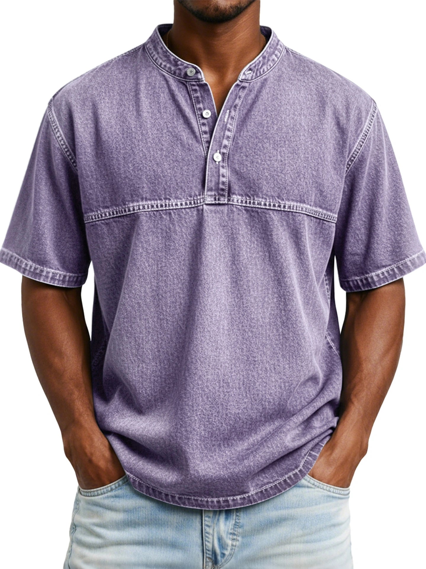 Men’s Slim Fit Henley T-Shirt – Printed Short Sleeve Casual Tee men-tshirt AllTrendMart