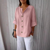 Women’s V-Neck Button T-Shirt – Loose Fit Long Sleeve Casual Top - AllTrendMart - image 6
