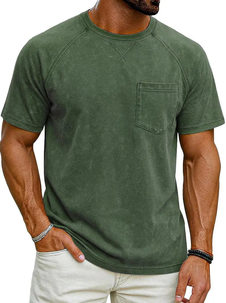 Men’s Retro Distressed Raglan T-Shirt – Loose Fit Casual Streetwear Tee men-tshirt AllTrendMart Army Green S