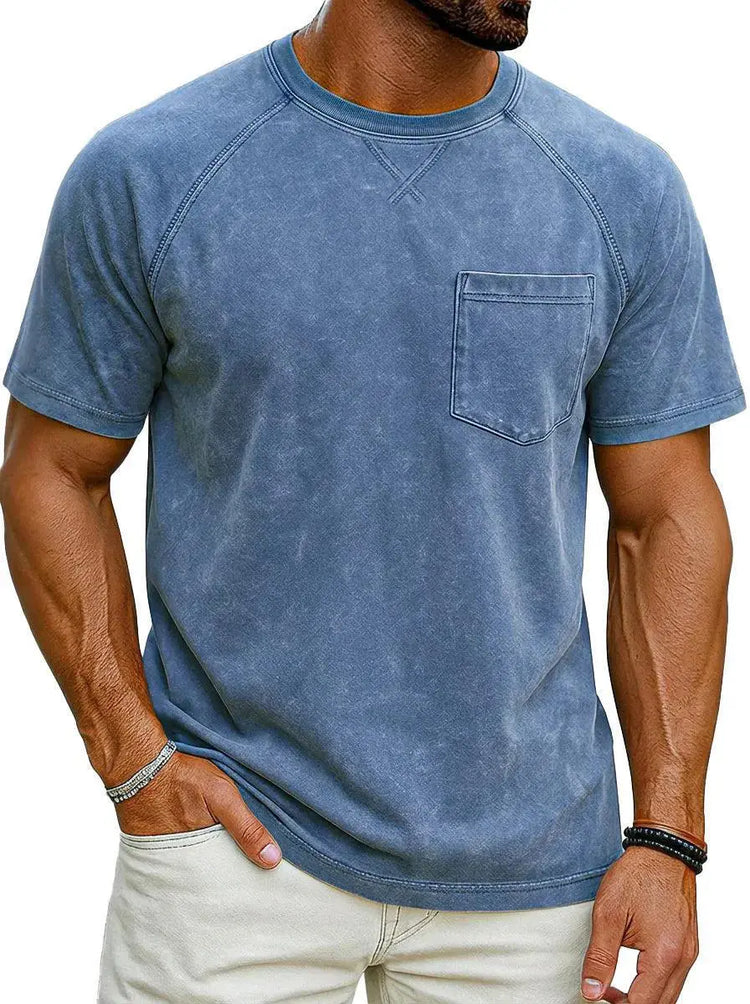 Men’s Retro Distressed Raglan T-Shirt – Loose Fit Casual Streetwear Tee men-tshirt AllTrendMart Blue S