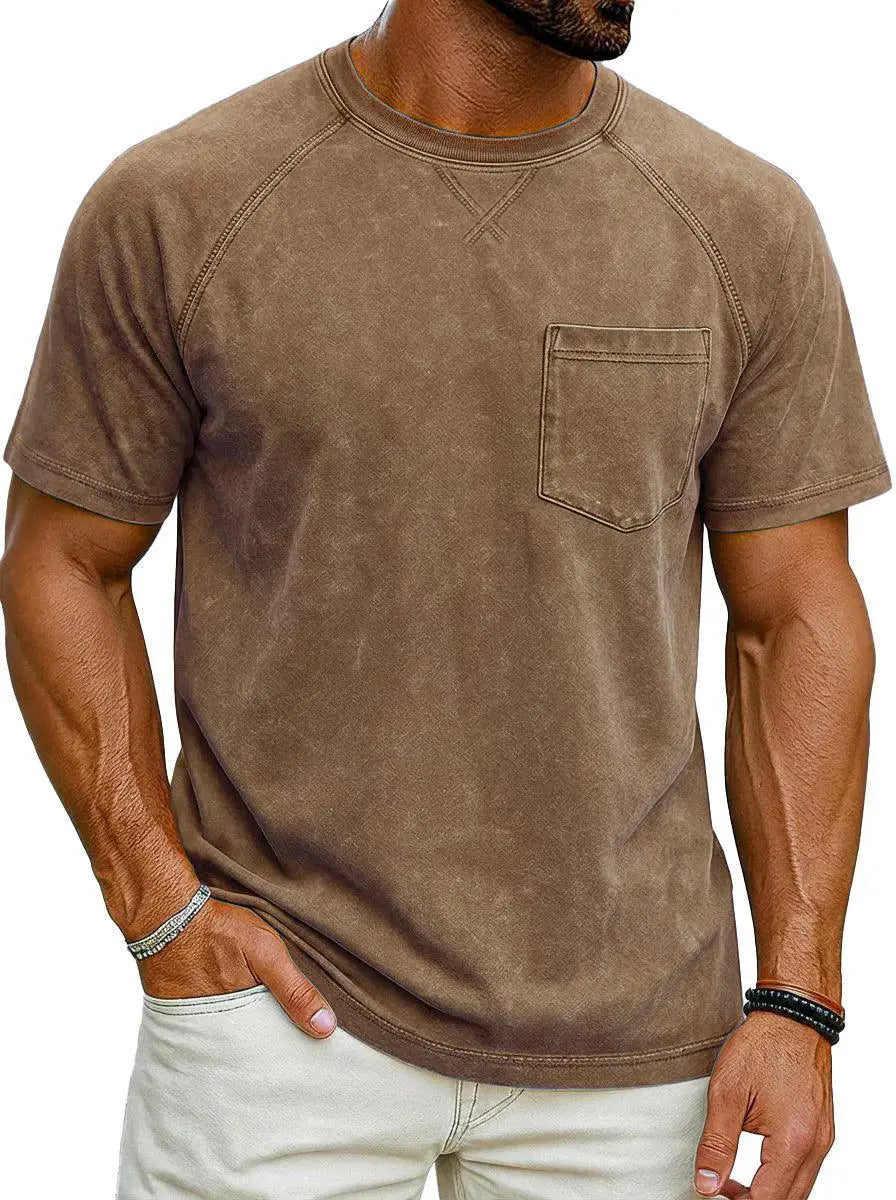 Men’s Retro Distressed Raglan T-Shirt – Loose Fit Casual Streetwear Tee men-tshirt AllTrendMart Brown S