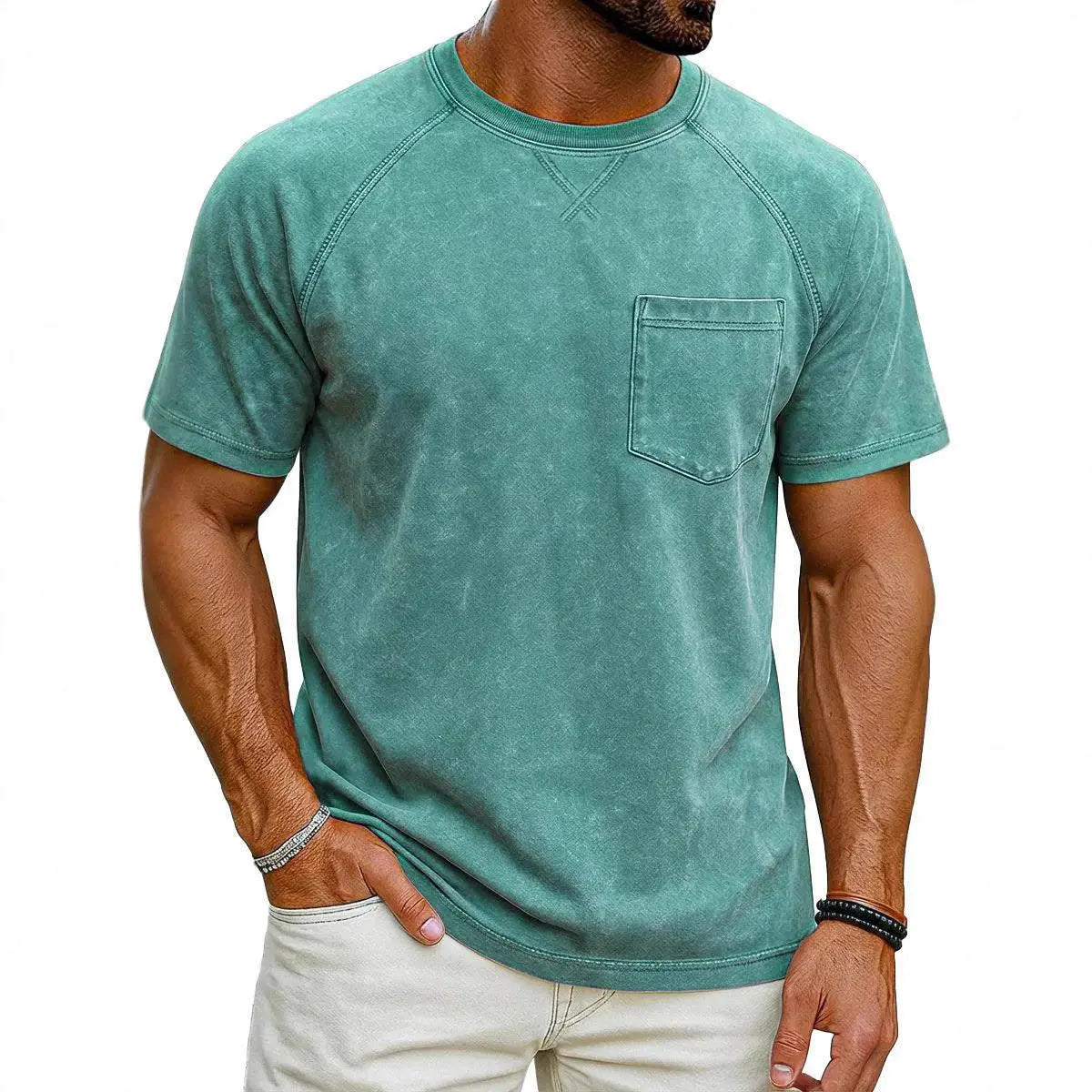 Men’s Retro Distressed Raglan T-Shirt – Loose Fit Casual Streetwear Tee men-tshirt AllTrendMart Seafoam Green S