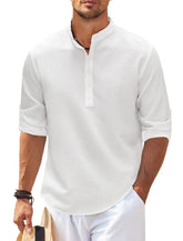 Men’s Stand Collar Long Sleeve Shirt – Casual Loose Fit Solid Color Top men-tshirt AllTrendMart